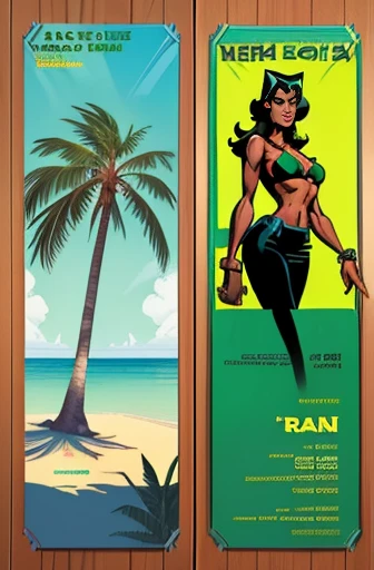 Accurate design of a tropical bar menu, (((professional menu design))), (best quality:1.2), (detailed:1.2), (4k, high resolution), (masterpiece:1.2), ultra-detailed, (realistic, photo-realistic:1.37), A4 format, 4 pages layout, "Green Bar" neon sign title, crocodile silhouette watermark, palm tree silhouettes, wavy line dividers, cat icons as bullet points, cocktail section with palm leaf frames, "420" section with subtle ganja symbols, sand texture background, (beach resort atmosphere:1.1), color sketch, clean lines, simple sans-serif font, clear layout design, modern tropical style, (menu structure:1.2), price alignment, contact information footer, social media icons, QR code on last page, (readability:1.3), balanced composition, pulp magazines style, Bruce Timm