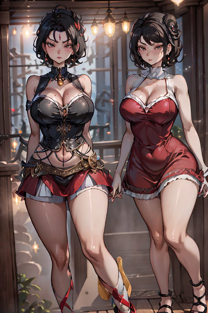 (8K HDR photorealistic pic), Betty Boop, short, althetic, curvy lady, ((tight little red dress)), dark eyebrows, black lipstick, (hoop earrings), dark eyeshadow, black lipstick, curvy, busty, (curly short black hair), shortstack, (retroussé breasts), darling figure, (supple pouting breasts), firm thighs, hourglass figure, kerchief, big brown eyes, dancing seductively