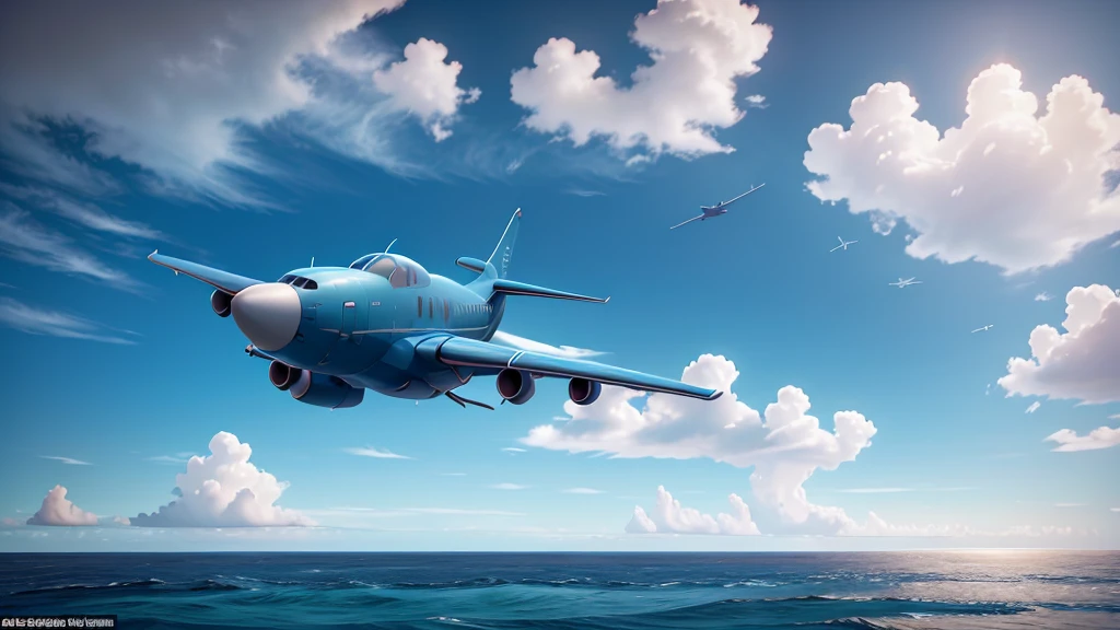 a plane flying over the ocean, beautiful detailed sky, calm ocean, dramatic lighting, cinematic atmosphere, photorealistic, hyper detailed, 8k, masterpiece, concept art, dramatic clouds, stunning colors, warm tones, perfect composition, dramatic depth of field, volumetric lighting, ambient occlusion, ray tracing, unreal engine, highly detailed, incredibly realistic, photographic realism