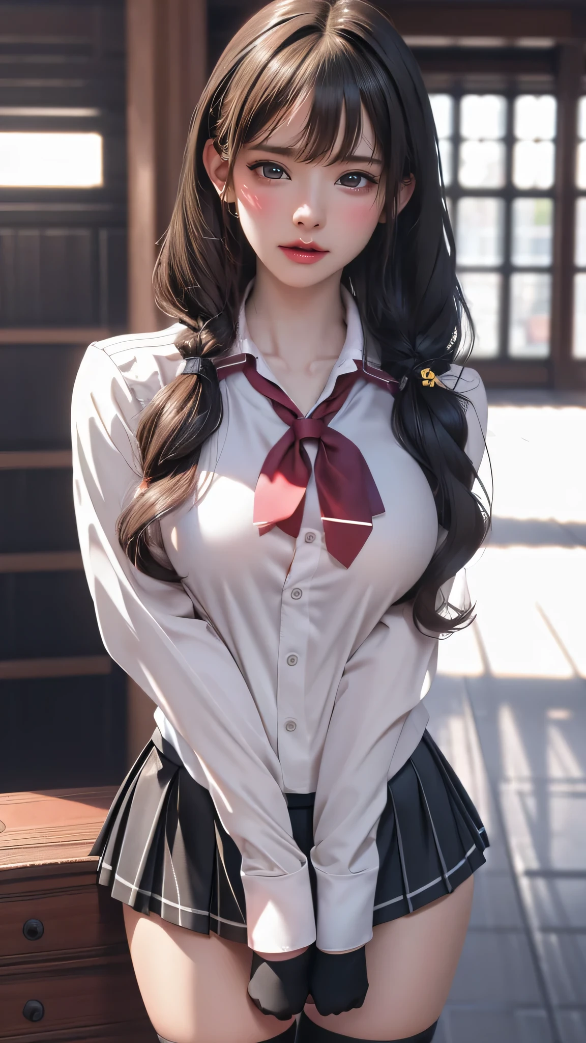 (high school girl uniform),(random porn pose),(Thin type:1.8),(big breasts),(random hairstyle),(Highest image quality,(8k),ultra-realistic,best quality, high quality, high definition, high quality texture,high detail,beautiful detailed,fine detailed,extremely detailed cg,detailed texture,a realistic representation of the face,masterpiece,Sense of presence)