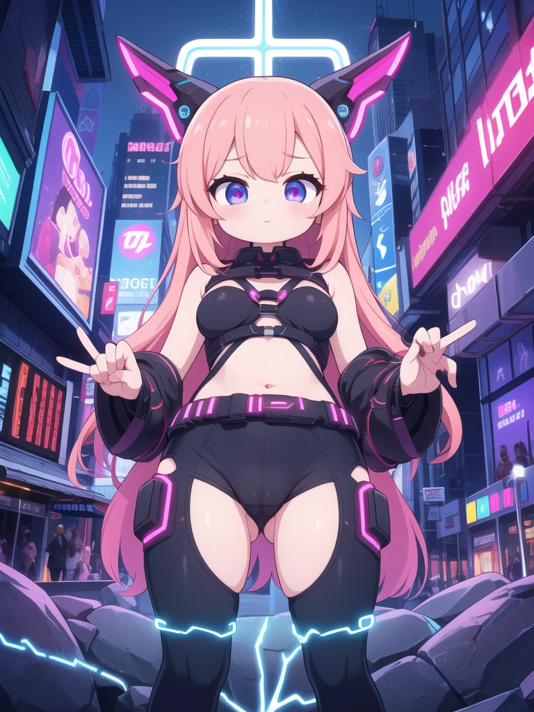 masterpiece, best quality, ultra detailed, anime style, Within a high-tech city, a cute girl commands electricity, sparks cascading along her fingertips. Her cyberpunk-inspired outfit, with circuit-like patterns, resonates with the neon-lit surroundings as she harnesses the energy of the urban landscape, camel toe, กางเกงในสีขาว, มองเห็นกางเกงใน, กางเกงในรัดรูป,