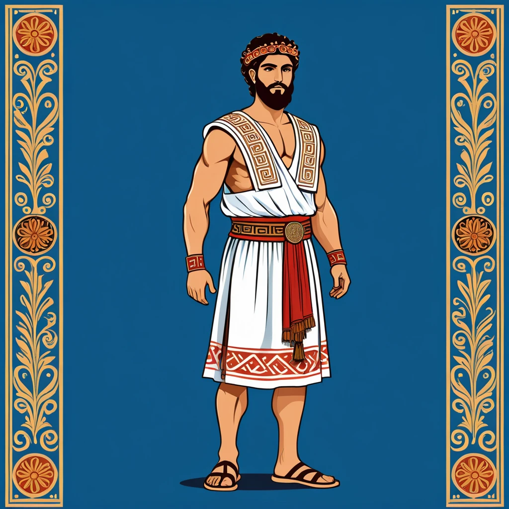 man in greek folk outfit, vector graphics, strong contours
