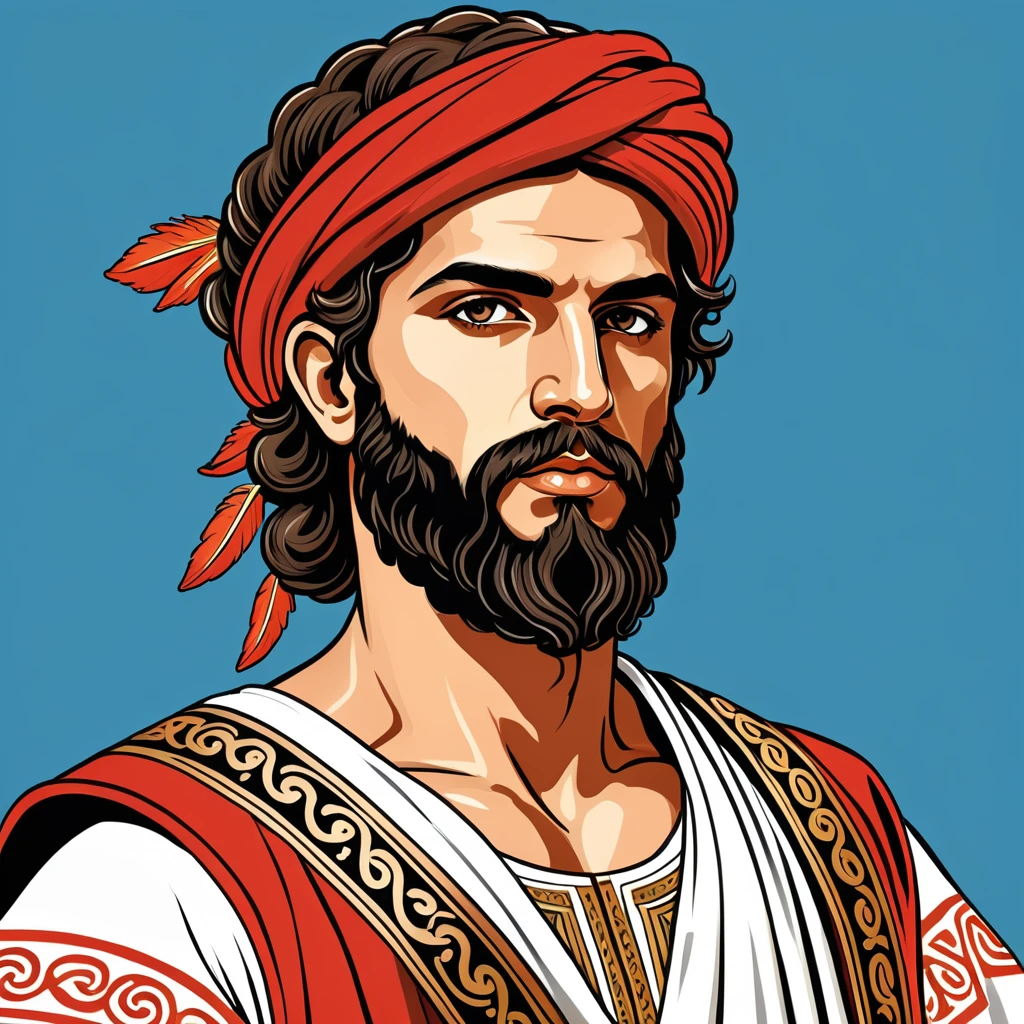 man in greek folk outfit, vector graphics, strong contours