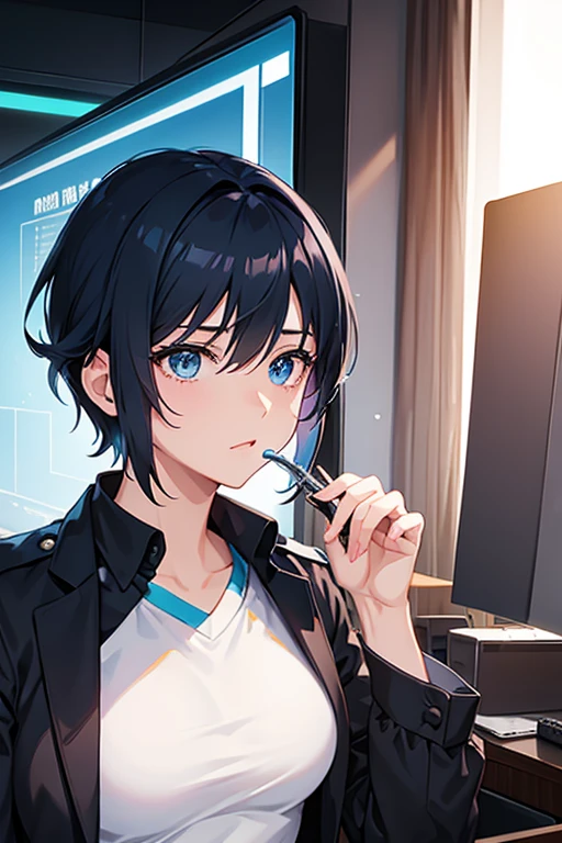 Create an anime-style image of a male police officer being transformed into a female..