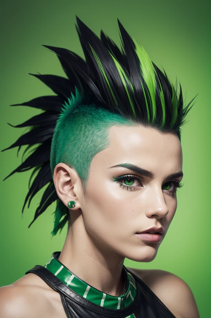 Neon green punk mohawk hawk with Italian flag background