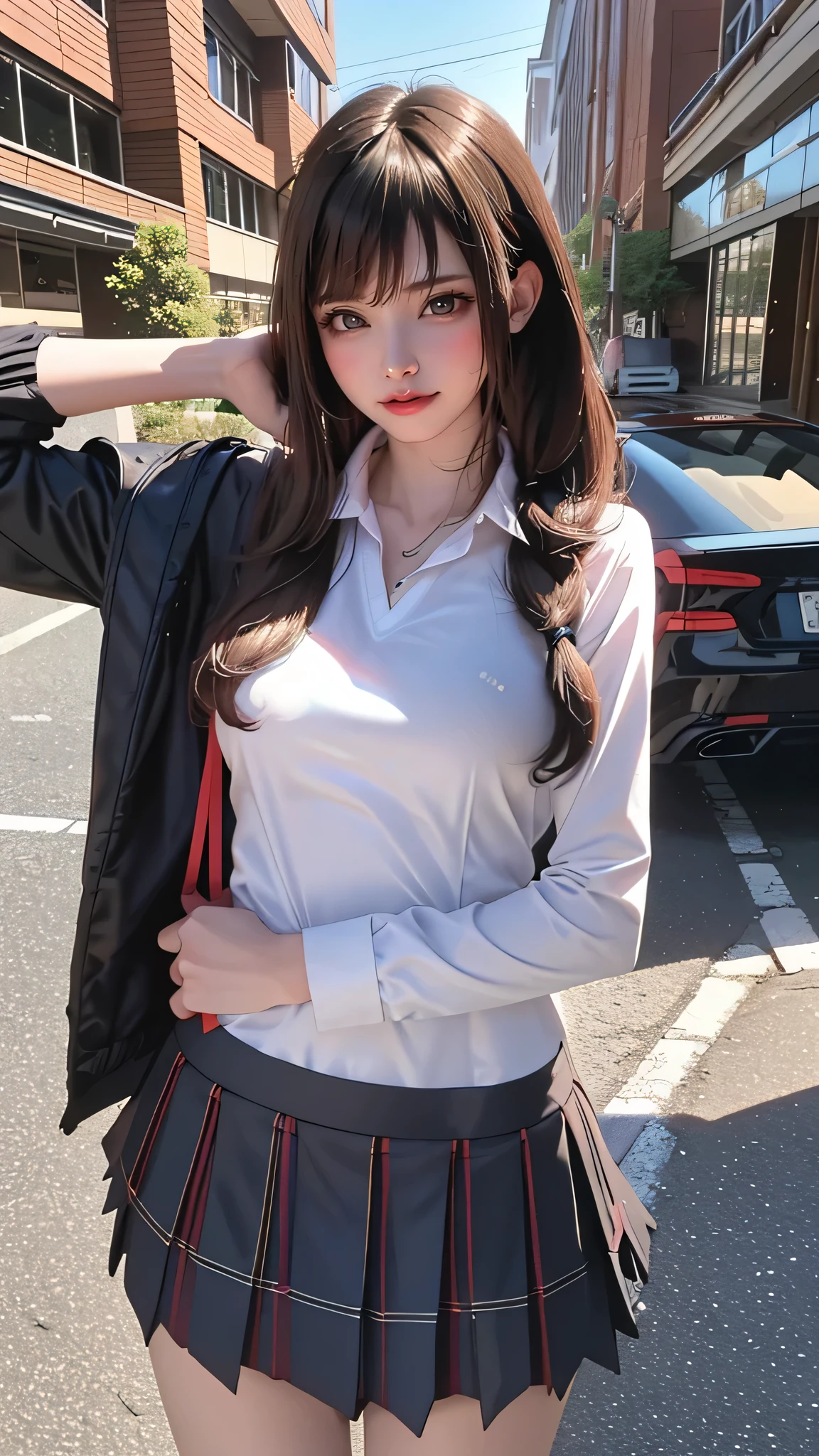 (high school girl uniform),(random  pose),(Thin type:1.8),(big breasts),(random hairstyle),(Highest image quality,(8k),ultra-realistic,best quality, high quality, high definition, high quality texture,high detail,beautiful detailed,fine detailed,extremely detailed cg,detailed texture,a realistic representation of the face,masterpiece,Sense of presence)