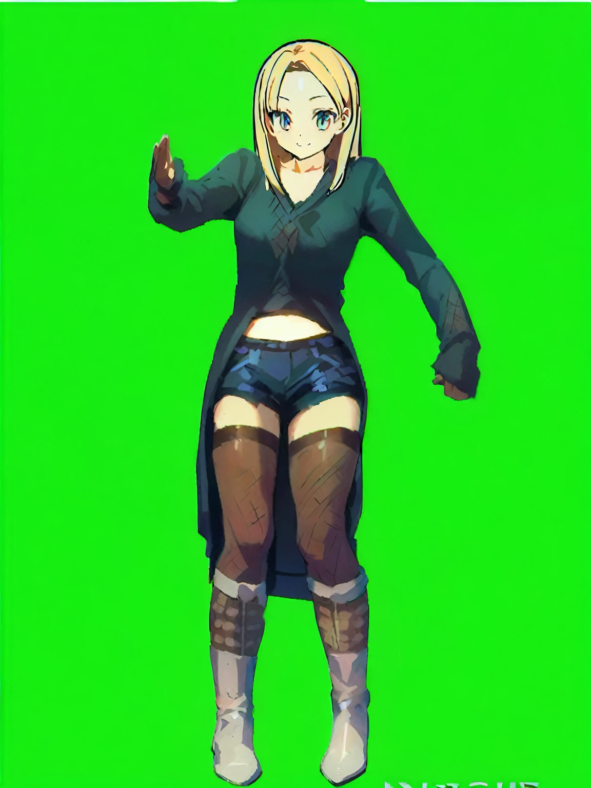 Anime girl in black clothes posing with hands outstretched, Created by Anime Painter Studio, Short full body portrait!, Anime Style. 8k, Anime Style character, Anime Style, flat Anime Style shading, Painted in an anime artist&#39;s studio, Anime Styled 3d, [ 4k digital art ]!!, Anime full body illustration, Stylized anime, Anime Pose