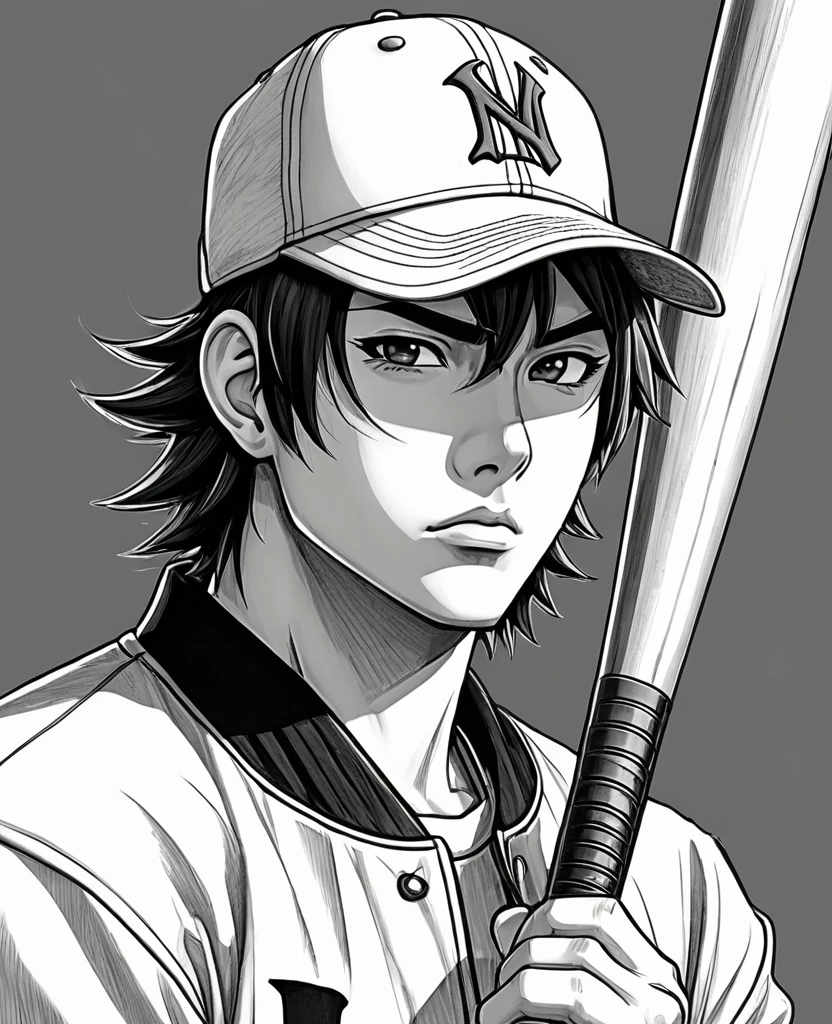 drawing of a man with a hat and a baseball bat, cell shaded!!!, cell shaded, anime sketch, cell shaded anime intricate, detailed but rough, cool shading, inspired by theCHAMBA, cell shaded art, with out shading, anime shading), inspired by Junpei Satoh, badass pose, anime shading, highly detailed exquisite fanart, unknown artstyle