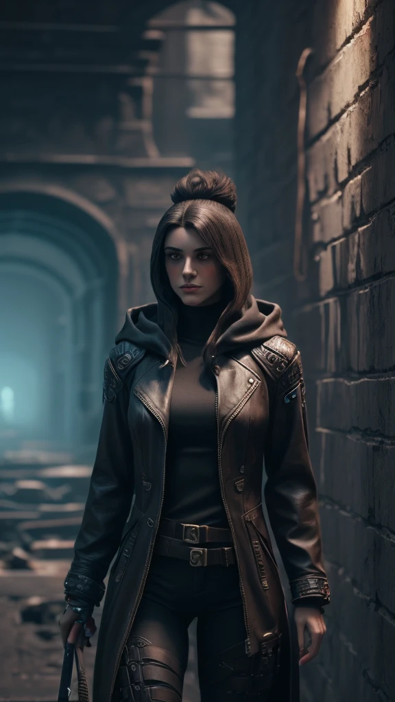 Spanish cyberpunk woman plays Hogwarts character,masterpiece, best quality, Reality, light, Dark atmosphere, Volumetric Lighting,