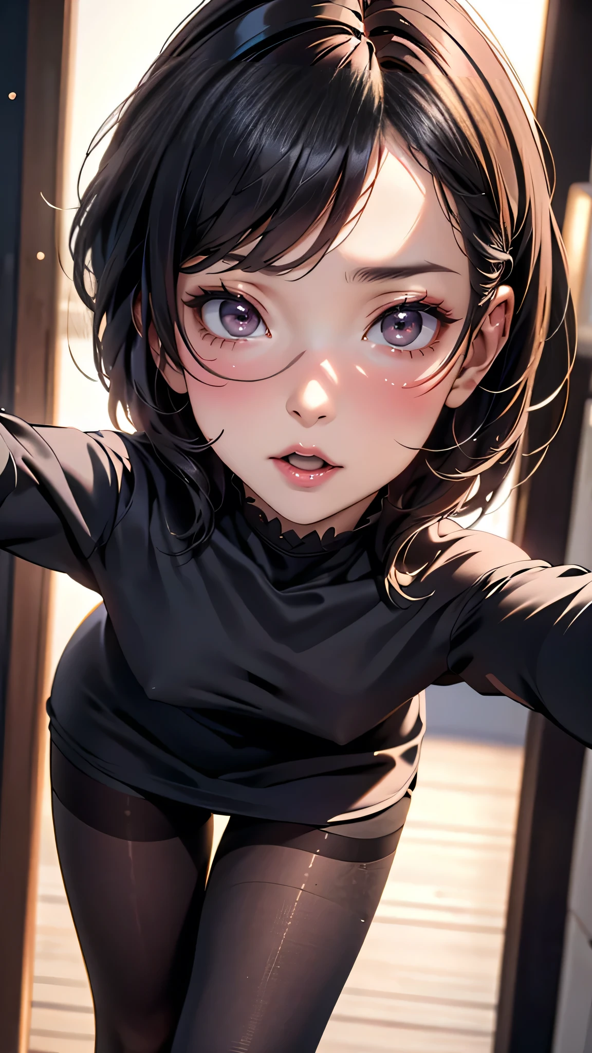 1woman,random office lady fashion,(Thin type),(large breasts),(random sexy pose),(random hairstyle),(Highest image quality,(8K), Ultra-realistic, Best Quality, High quality, High Definition, high quality texture, high detailing, Beautiful detailed, fine detailed, extremely details CG, Detailed texture, realistic representation of face, masterpiece, presence),(wearing glasses:1.2),black pantyhose