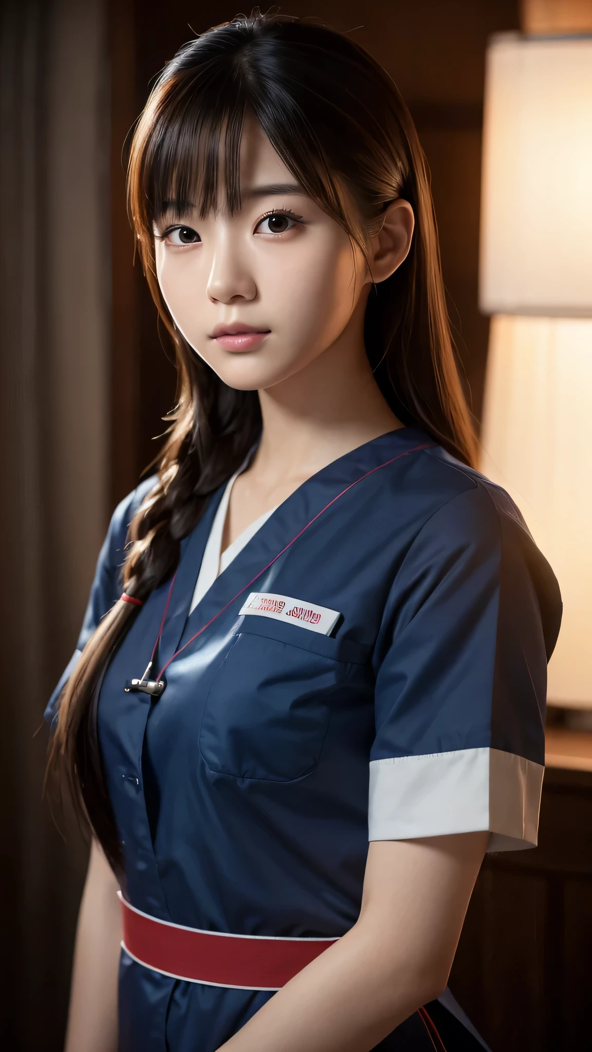 A beautiful young Japanese woman, around 20 years old, wearing a Nurses' Uniforms, ultra-detailed, 8K resolution, highly realistic, cinematic lighting, best quality, masterpiece, photorealistic, physically-based rendering, extremely detailed, vivid colors, professional, sharp focus, studio lighting