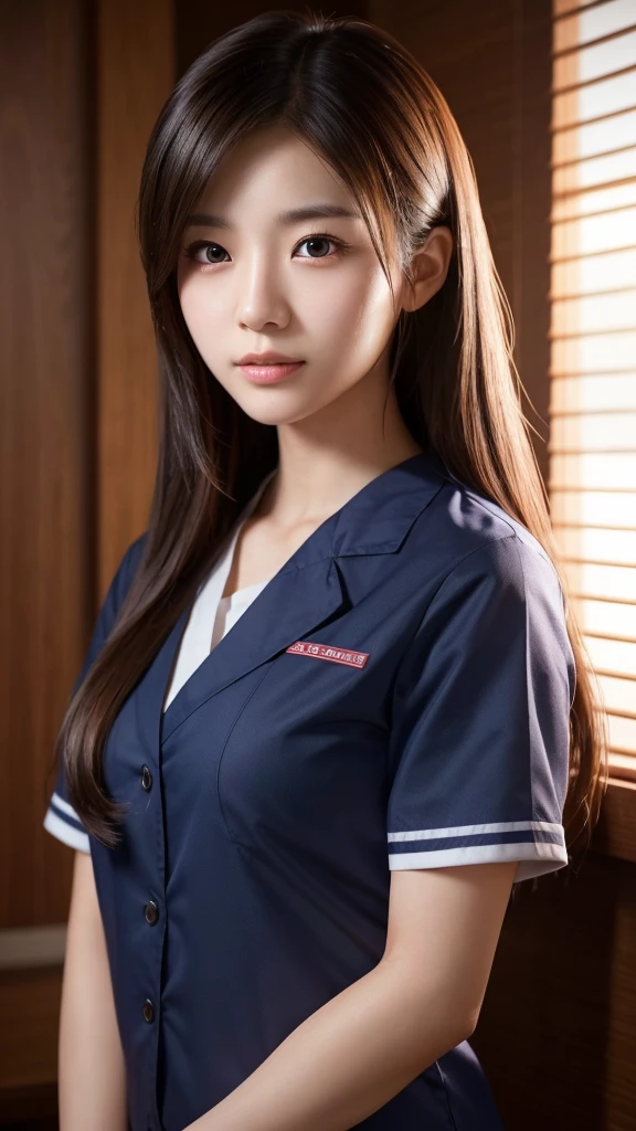A beautiful young Japanese woman, around 20 years old, wearing a Nurses' Uniforms, ultra-detailed, 8K resolution, highly realistic, cinematic lighting, best quality, masterpiece, photorealistic, physically-based rendering, extremely detailed, vivid colors, professional, sharp focus, studio lighting