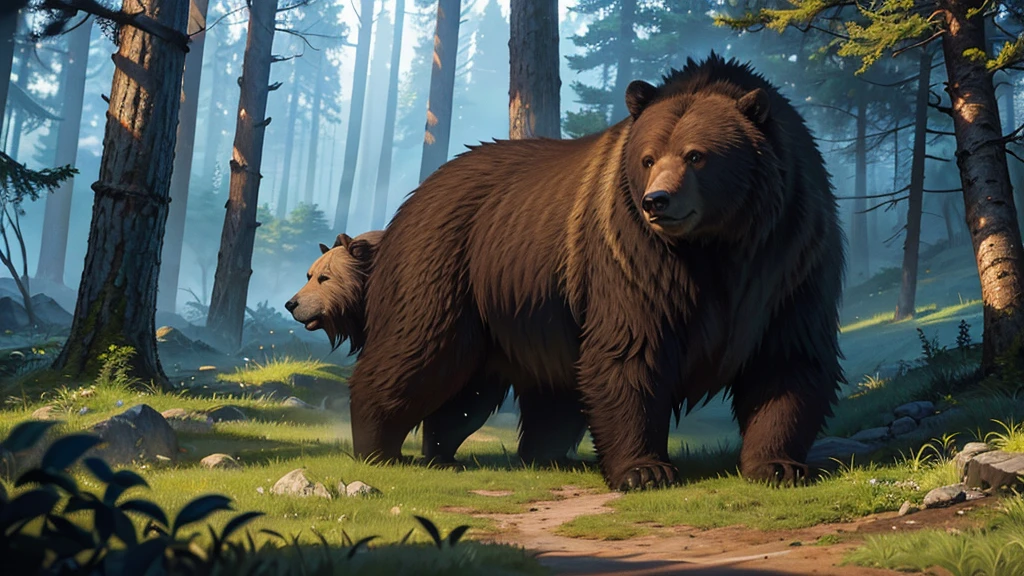 a samurai riding a grizzly bear in the forest, highly detailed, 8k, photorealistic, hyperrealistic, incredibly detailed, dramatic lighting, cinematic composition, intricate details, extremely realistic textures, vibrant colors, dramatic shadows, epic fantasy scene, award winning digital art