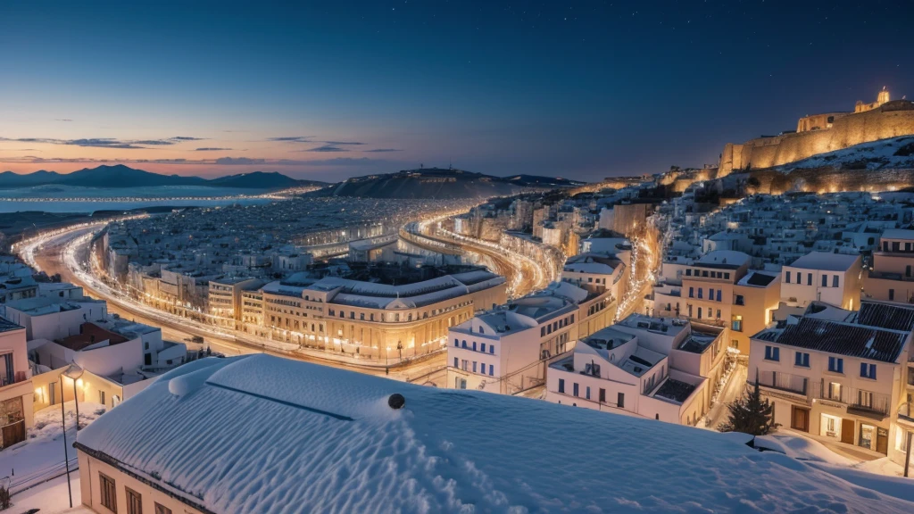 greece capital city with snow, realist 4k