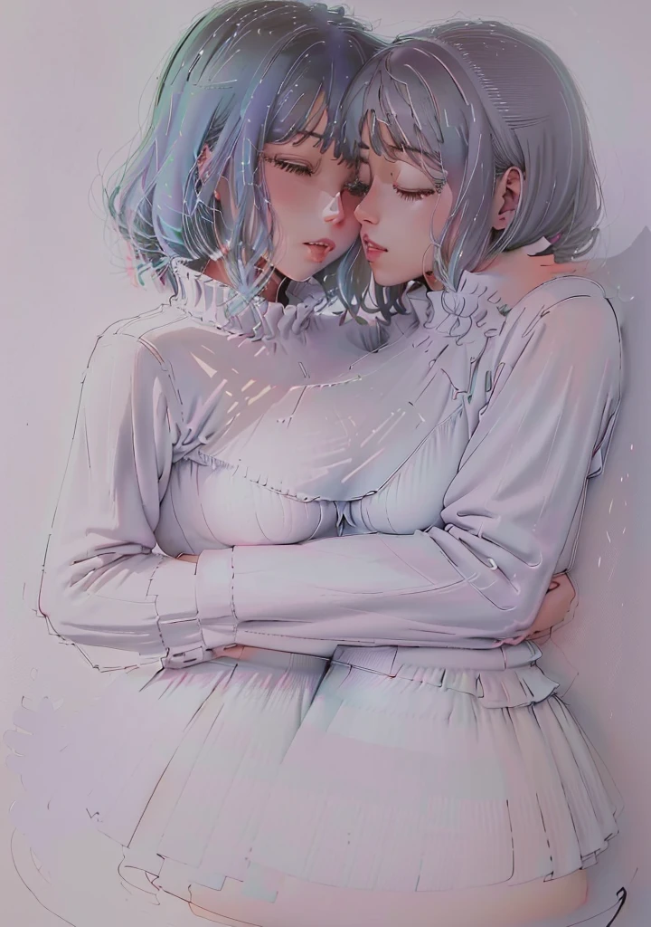 drawing of a couple woman kissing each other in a pose, couple pose, couple lesbian, kissing together cutely, soft outlines, thick lineart, perfect lineart, kissing together, thick outlines, passionate pose, neutral pose, simple lineart, intense line art, outlines, pose reference, lesbian art, ((open eyes))