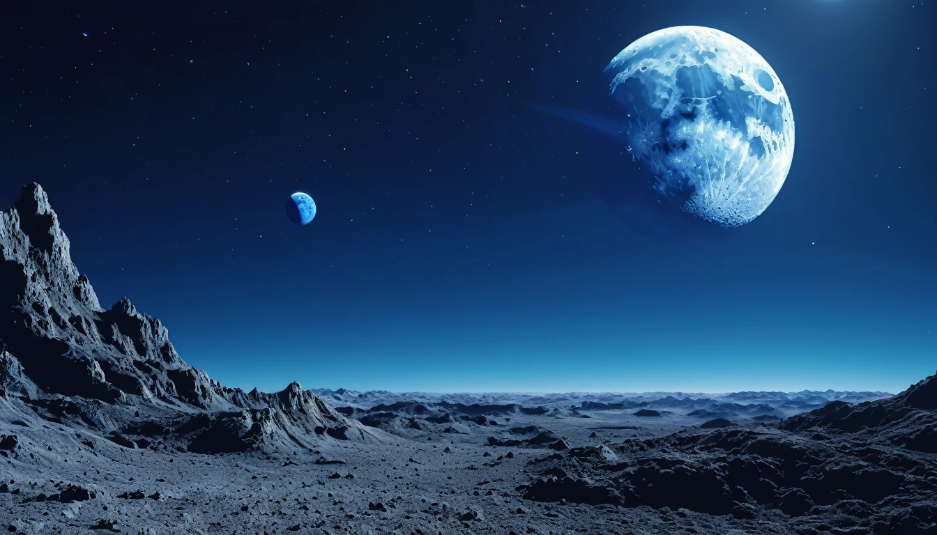 Landscape、moon、blue、Space、8k