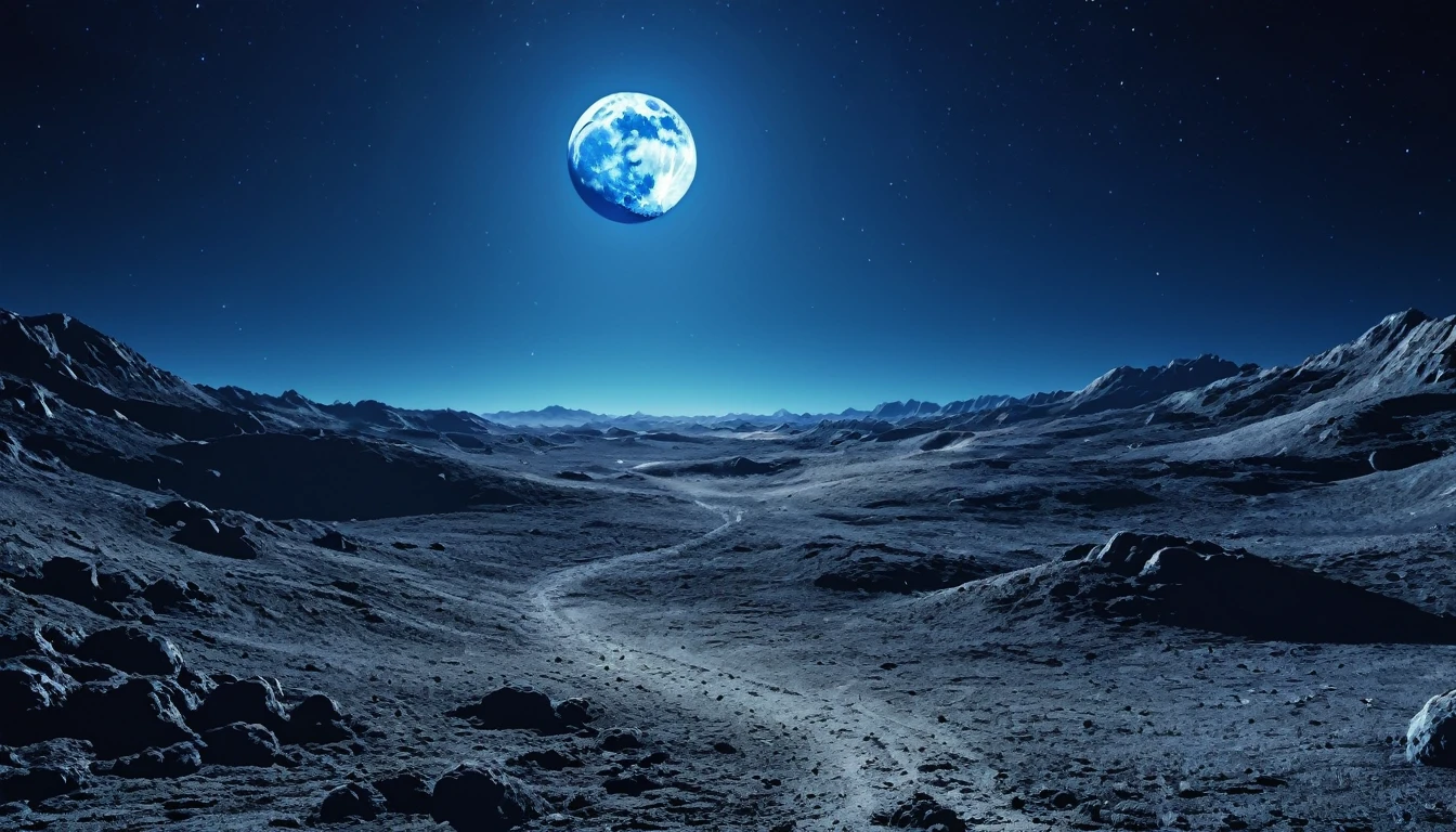 Landscape、moon、blue、Space、8k