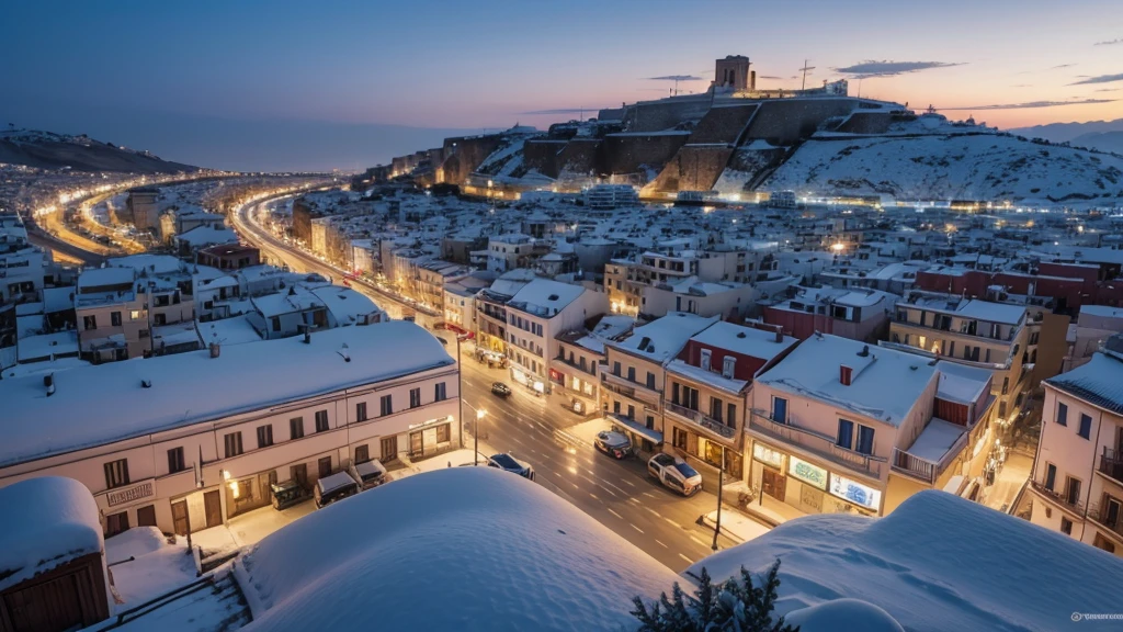 greece city with snow, realist 4k