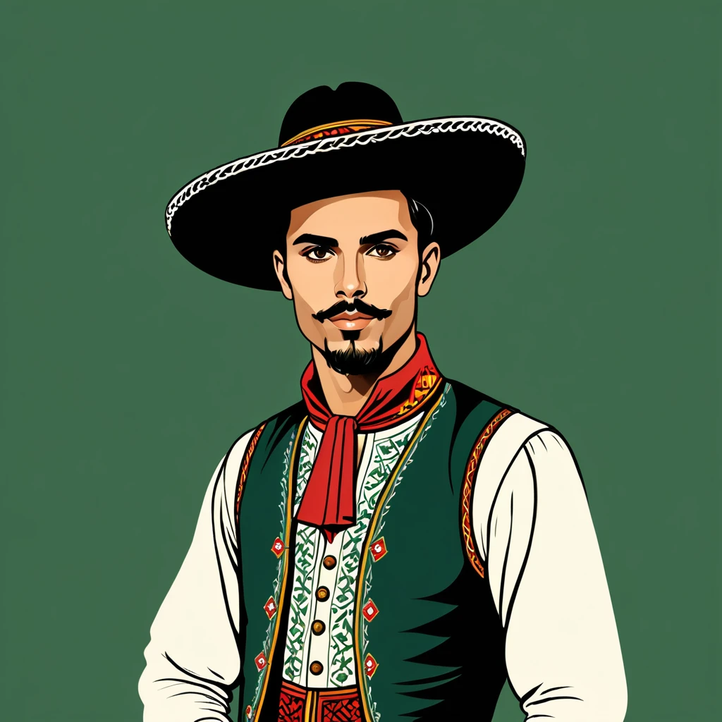 man in portugese folk outfit, vector graphics, strong contours