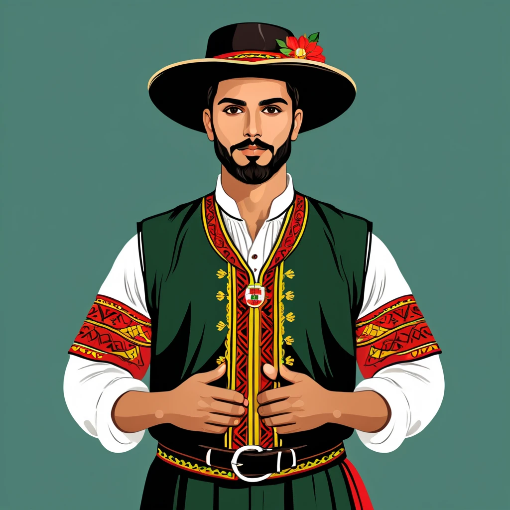man in portugese folk outfit, vector graphics, strong contours