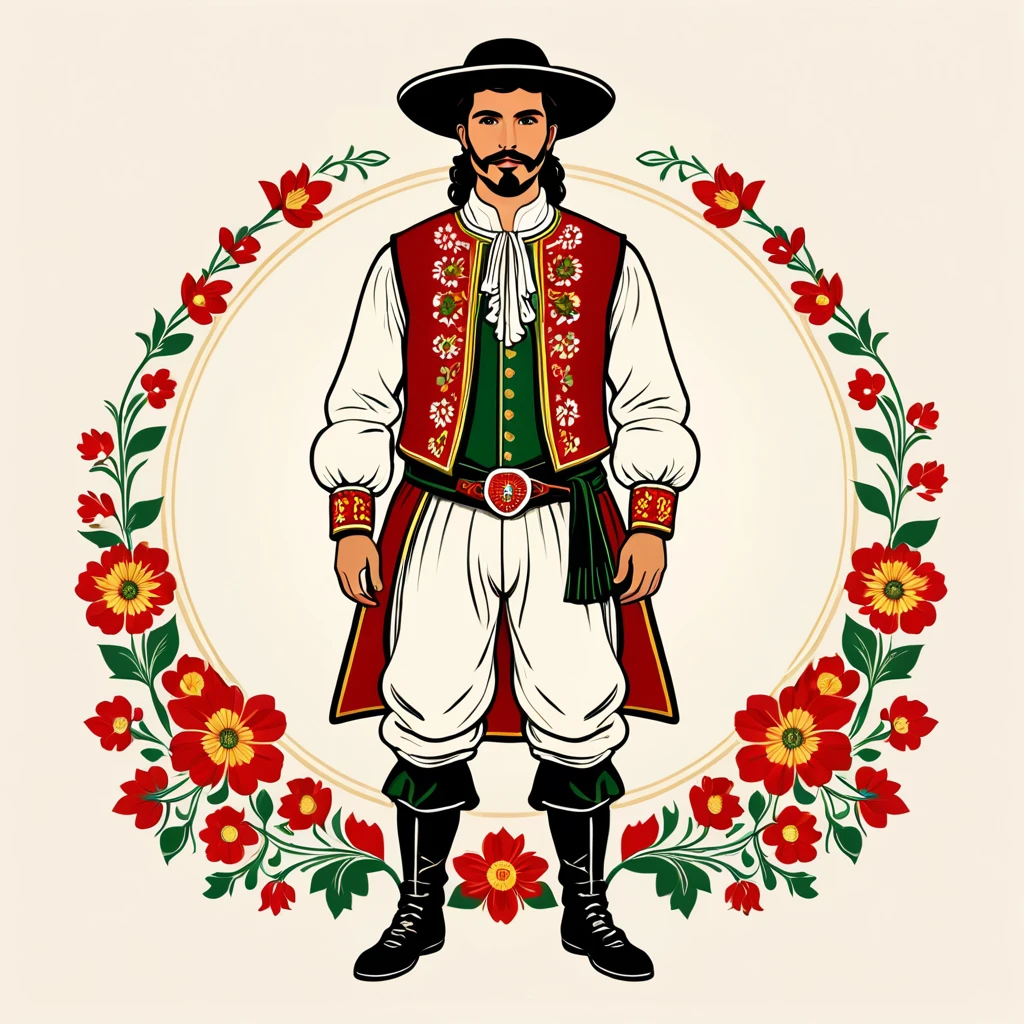 man in portugese folk outfit, vector graphics, strong contours
