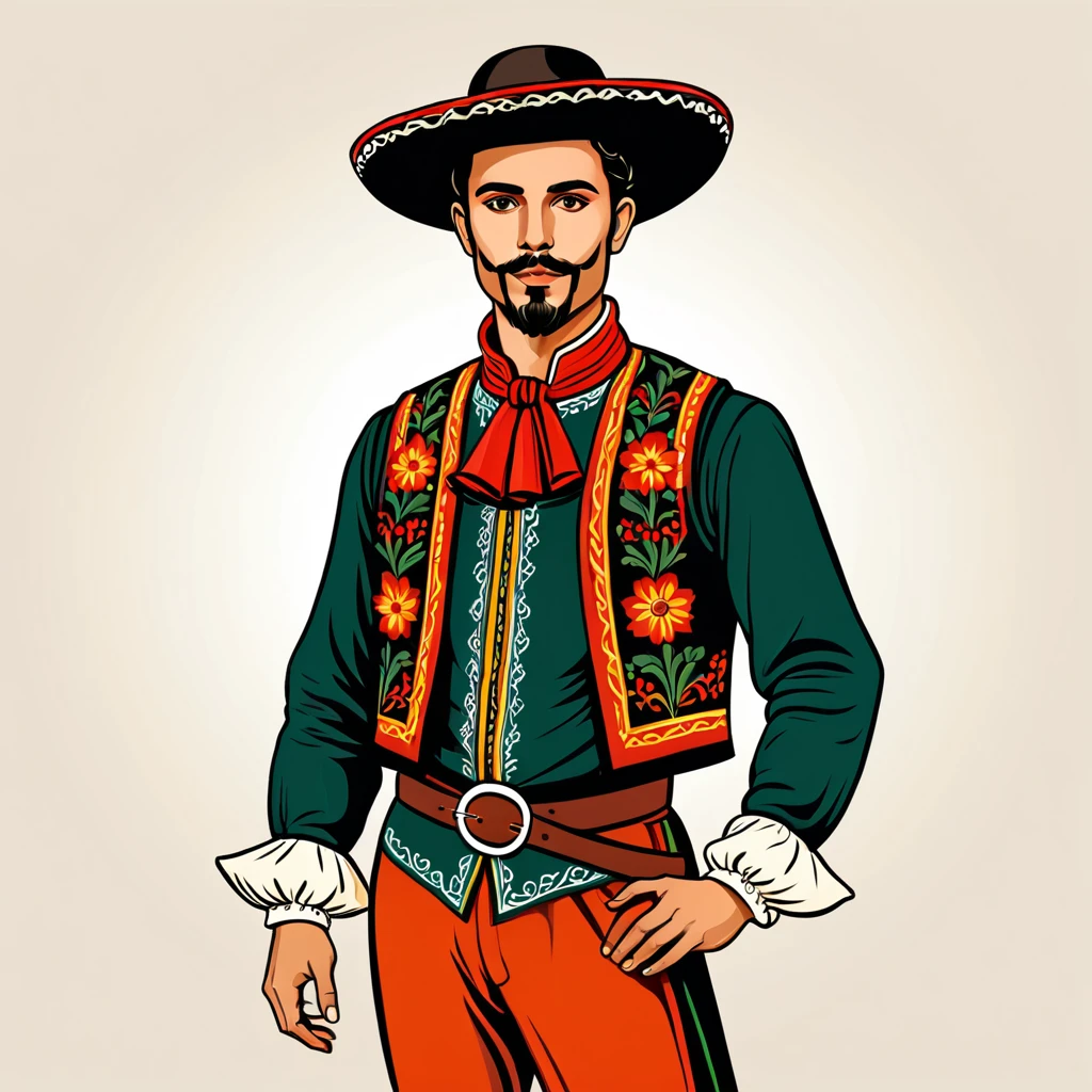 man in portugese folk outfit, vector graphics, strong contours