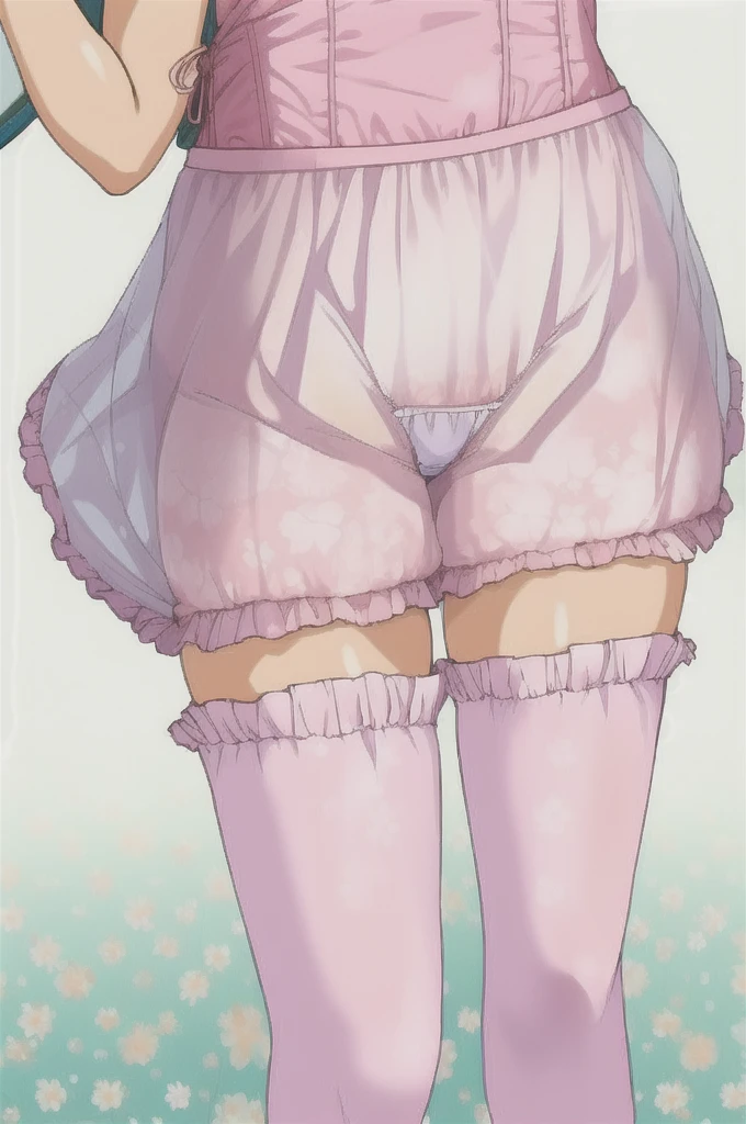 10 year old girl underwear, Realistic bloomers made from patterned cotton fabric, Medieval one-piece dress with panniers, Fabric Realism, Low - Angle, I see bloomers, Pull up the dress by hand, Strong winds, Translucent slip, Translucent slip, tights, Highest quality, Crotch close-up, whole body