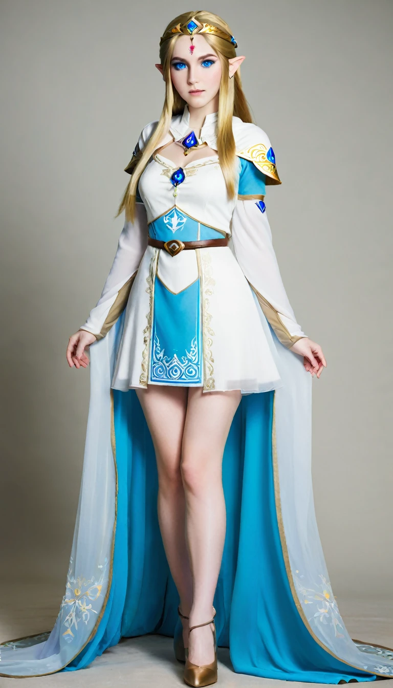 Full body photo of Princess Zelda, White头发, blue eyes, Dress up as《assassin'creed》assassin, White+金色搭配White面具和带有金色细节的兜帽, XL Bust, Use wrist blade. background: renaissance city. Unreal Engine 5, Japanese cartoons, Japanese cartoons style, masterpiece, eyes well drawn, Very well drawn face, Delicate eyes, Facial details are very good, 8K, Light and shadow effects.