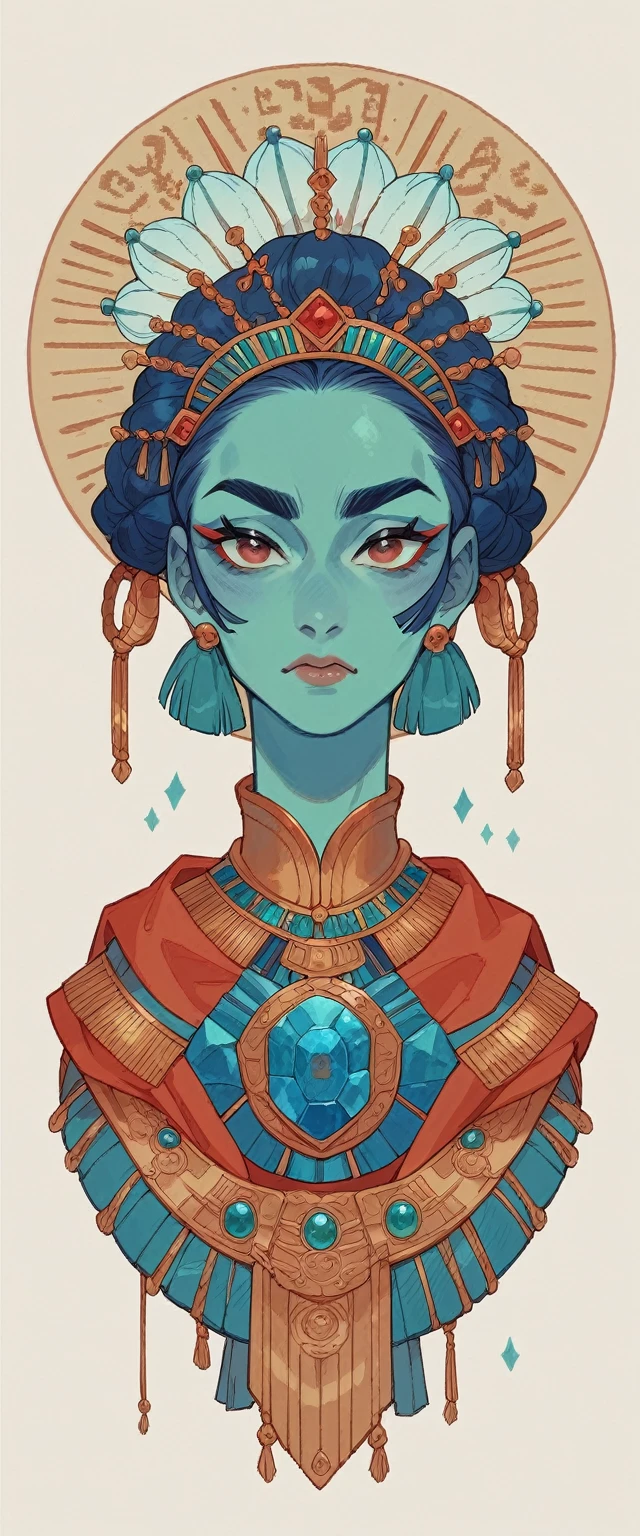A Komodo Dragon with an ancient theme and a jewel-tone blue palette. If not using a base, try giving it a beefy body.