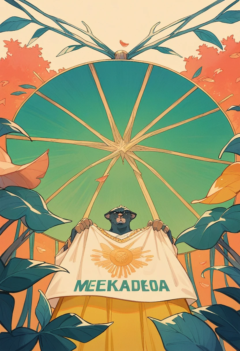 A stunning poster with a pearly white background, featuring a large "1 ano" in gold, symbolizing the celebration of one year. The title "Obrigado Araras" is written in bold red, expressing gratitude to the Macaw, while "Macaw" is displayed in striking black. Below the title, there's an extraordinary 3D rendering of a colorful Macaw perched on a bed of lush, multicolored leaves. The cinematic-style poster captures the essence of wildlife photography, with exceptional typography and illustration that blend seamlessly into a conceptual art piece.