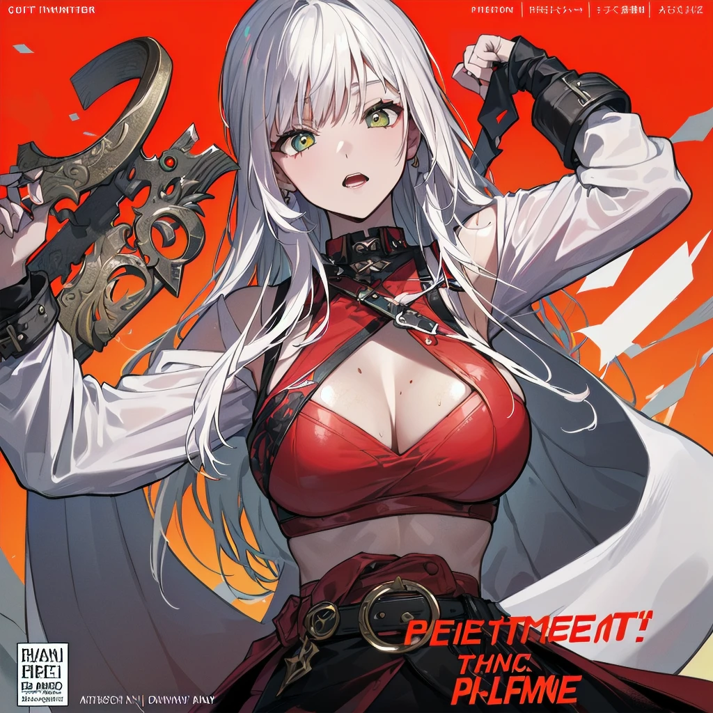 ((((dramatic))), (((Grainy))), (((intense))) film poster featuring a young platinum white hair woman as the central character. She stands have confidencely in the center of the poster, wearing a stylish and edgy Harajuku-inspired hip hop Costume, with a determined Performance on her face. The background is aesthetic atmospheric dark and Grainy, With danger and tension. The article is bold and to attract attention, with a Catchy tagline that adds to the overall feeling of drama and excitement. The color palette is mainly dark with splashes of Vibrant neon colors, giving the poster a dynamic and visually impressive appearance,tachi-e
(magazine:1.3), (cover-style:1.3), fashionable, woman, Vibrant, Costume, Sexy seductive poses, front, colorful, dynamic, background, element, have confidence, Performance, Holding, statement, accessories, Majestic, Coiled, The surrounding area, touch, scene, article, cover, bold, to attract attention, title, stylish, font, Catchy, Heading, big, impressive, Modern, trend, concentrated, fashion、Red hair