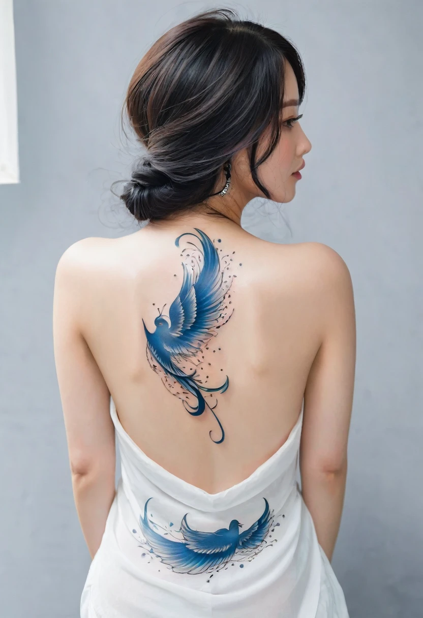 Japanese women with tattoos、Fluttering back、Tattoo of the heavenly woman