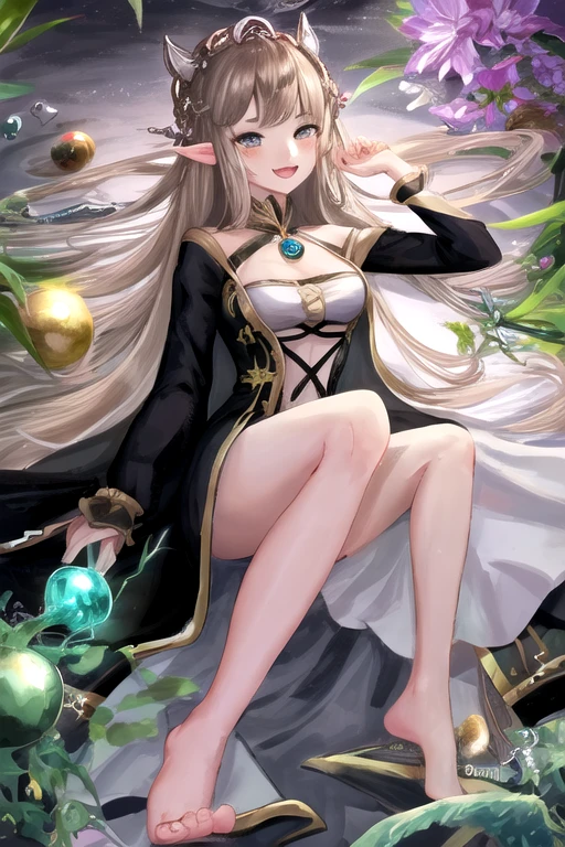((best quality)), une fille jolie avec des ailes de fée avec oreille d’elfe debout avec un animal de compagnie magique entière tètes au pied habiller en jolie robe courte magique avec pouvoir nature dans ces mains long cheveux brune seins decoleter avec collants sexy avec chaussure talon mignon magique