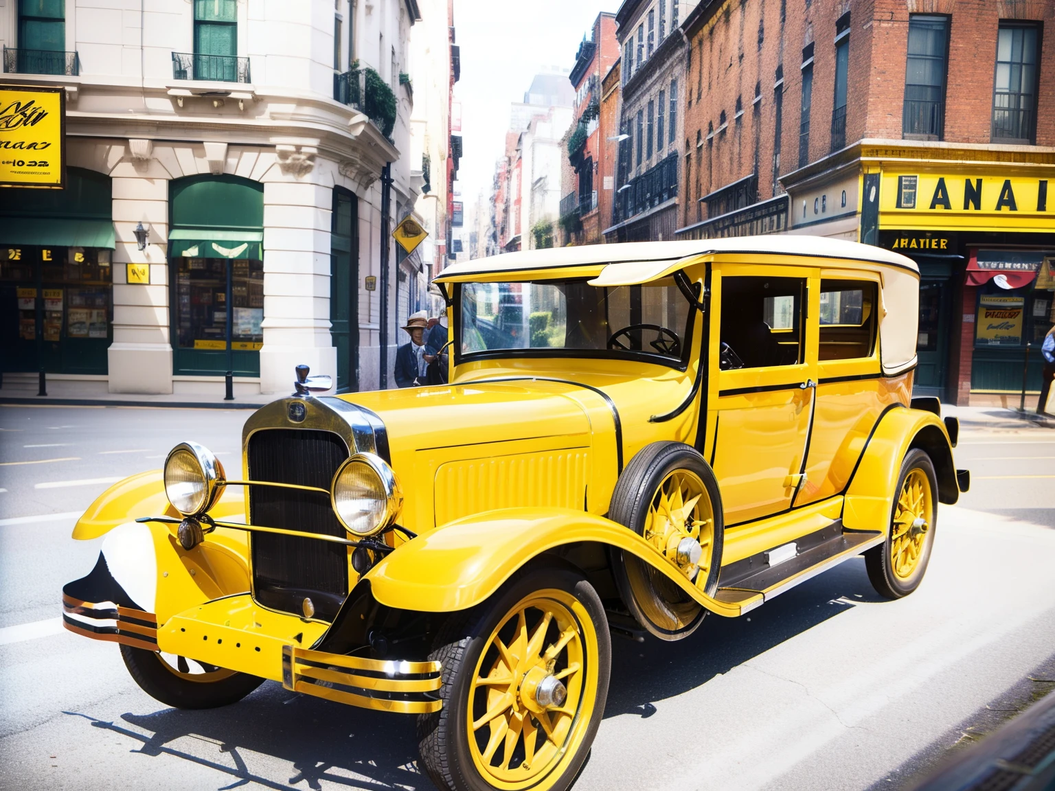 image of a yellow car from the 1920s with the legend Marketing 1.0 the product is the star