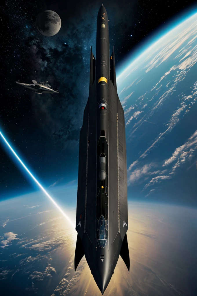 Black spaceship in the form of a nuclear submarine in space