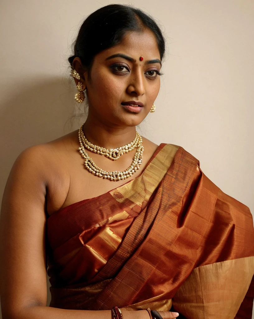 arafed woman in a pink sari, looks like Sandeepa Dhar, thick figure, curvy, traditional beauty, hindu aesthetic, assamese aesthetic, traditional makeup, indian goddess, indian girl with brown skin, wearing bihu dress mekhela sador, indian style, indian, gorgeous woman, south east asian with round face, a stunning portrait of a goddess, beautiful himalayan woman