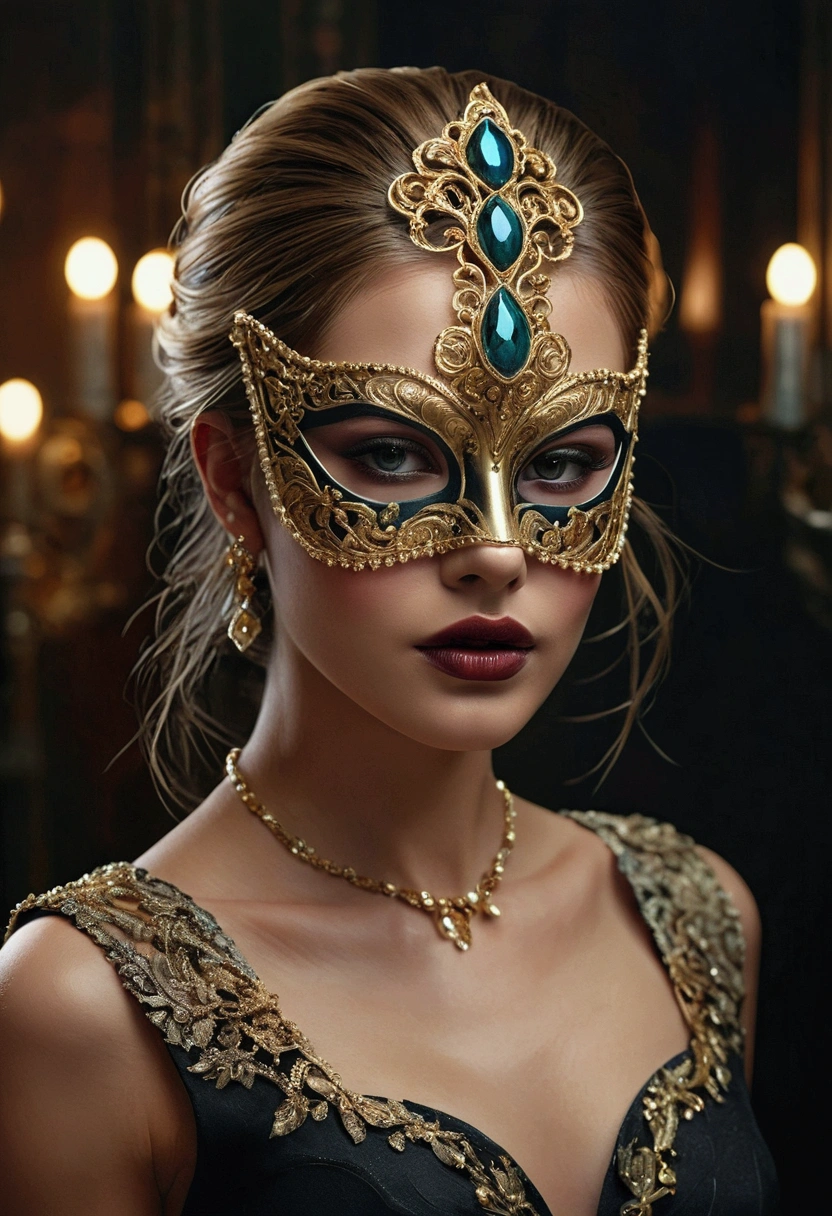 A beautiful woman with mask, two pure diabetics, densely durable, necklace and stylishly jewelry, (the best quality, 4K, 8k, highlights, masterpiece: 1.2), very detailed, (realistic, realistic, realistic pictures: 1.37), 1 girl, beautiful detailed eyes, beautiful, free, fluorides, black felt, hair flexible, high quality, hairdressers, dark hair, dark, lighting, lighting, high quality film, highlighting, high-end filming, style of sound, style of vogue, dark colors, mask colors, gums, rich colors,