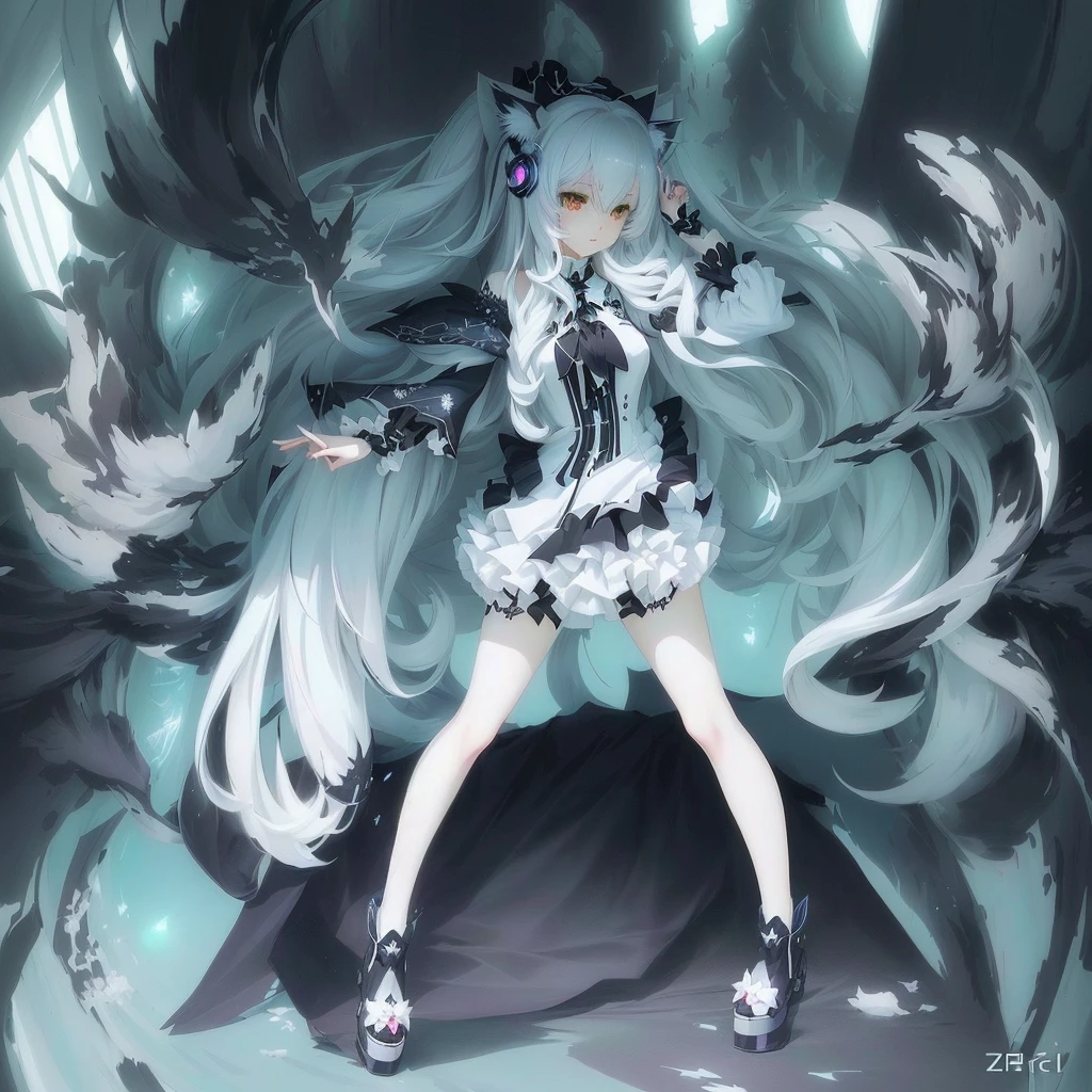 Anime girl with long white hair and black and white dress, White cat lady, Zerochan Art, Pixiv contest winner, digital art on Pixiv, Pixiv, Very Beautiful Anime Cat Girl, Anime Monster Girl, Anime Art, Nightcore, hatsune miku, Anime Arts, Holo is a wolf girl, Spectacular anime style, Pixiv style