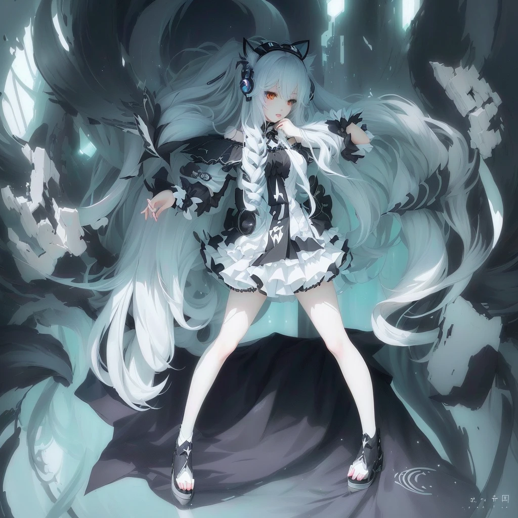 Anime girl with long white hair and black and white dress, White cat lady, Zerochan Art, Pixiv contest winner, digital art on Pixiv, Pixiv, Very Beautiful Anime Cat Girl, Anime Monster Girl, Anime Art, Nightcore, hatsune miku, Anime Arts, Holo is a wolf girl, Spectacular anime style, Pixiv style