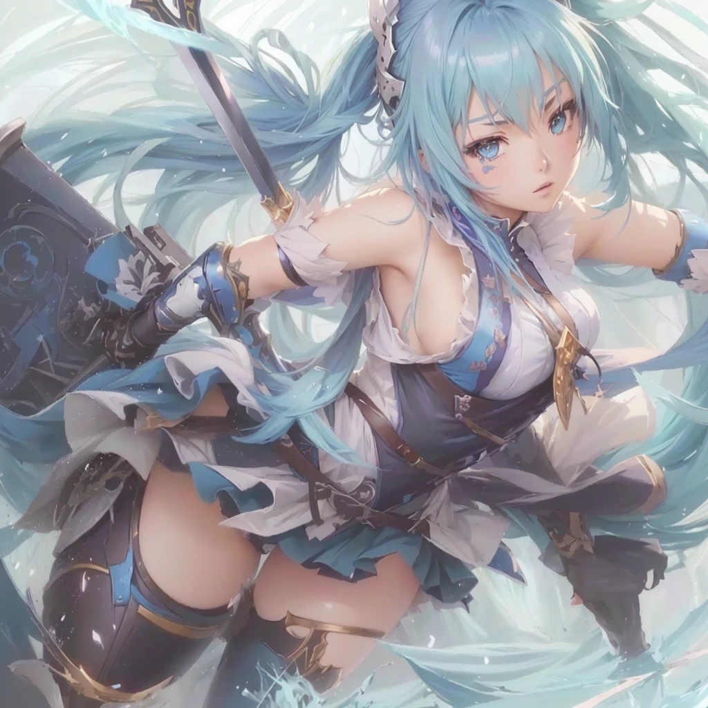 Anime girl with blue hair and sword in a field, High-resolution anime art, Anime Style 4k, anime art wallpaper 4k, anime art wallpaper 4k, Anime Epic Artwork, Detailed anime art, Anime Art Wallpapers 8K, Zerochan Art, Detailed anime artwork, Beautiful anime artwork, Anime fantasy artwork, Advanced Digital Animation Art, Splash art anime