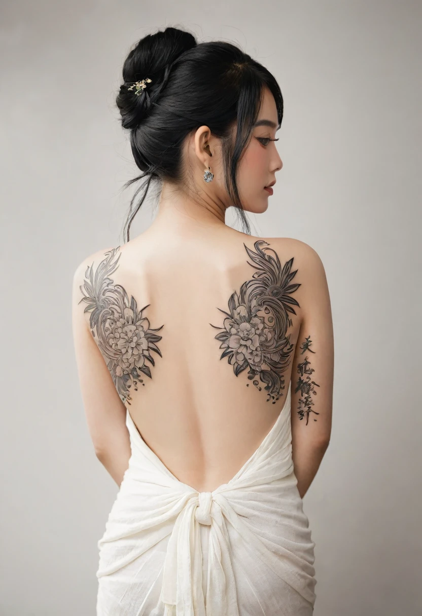 Japanese woman with tattoo、Open back、Goddess Tattoo
