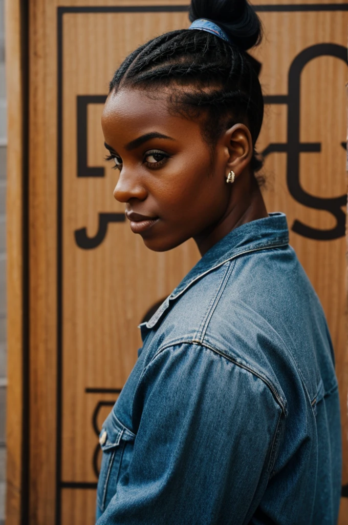 black girl with low ponytail and a sign that says "Eneydi"