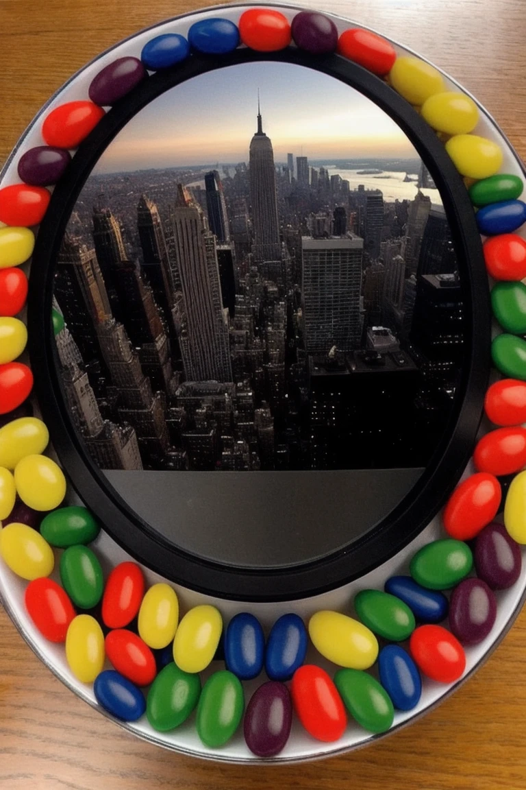 8k hd, DSLR, alta qualidade, PRODUCE AN IMAGE OF NEW YORK made of colorful jelly beans