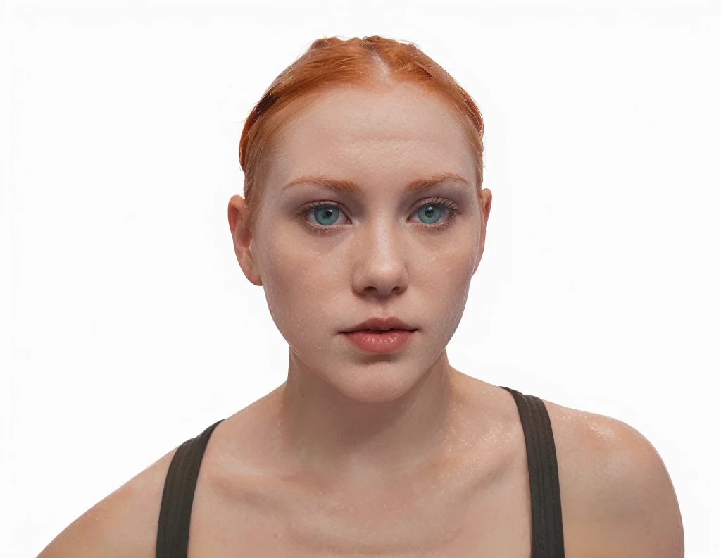 the most beautiful woman ever, this white redhead woman with white skin named Liv, ((( extremely pale bright, bright skin ))), ((( short orange hair arranged in a top bun with bangs ))), lovely, beautiful naked butt, perfect realistic female naked vagina, perfect naked snub tits, white background, ((( very intense bright lighting directly in her entire body, making her skin look paler ))), ((( rose, pinkish skin ))), ((( curvy female body ))), ((( very clean pale skin ))), ((( fully naked ))), ((( glowing light green eyes ))), ((( tiny mouth ))), ((( pointy nipples )))