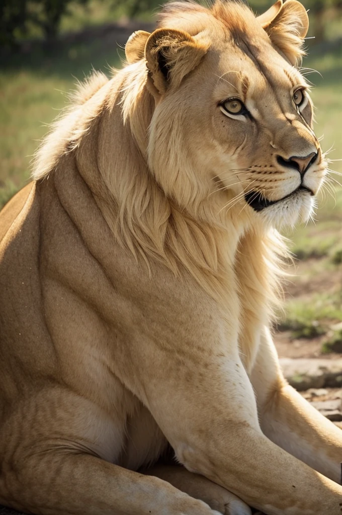 A lioness with blonde hair 
