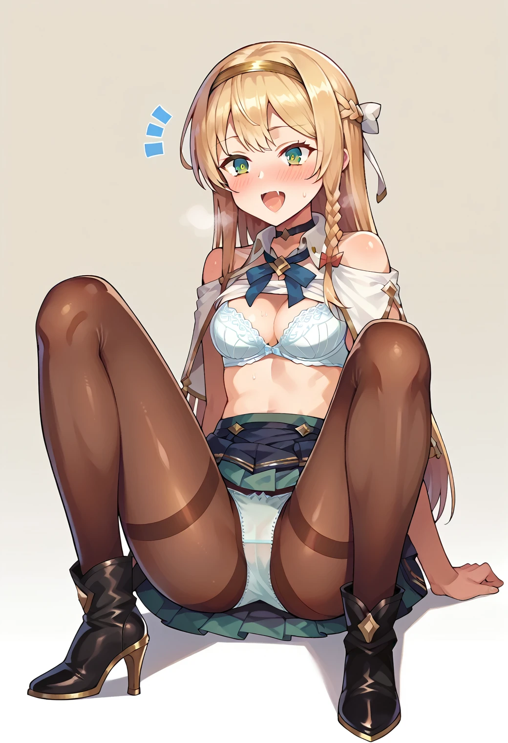 score_9, score_8_superior, score_7_superior, score_6_superior, score_5_superior, score_4_superior, sauce_anime, indoor,
(masterpiece, Highest quality), fc detailed portrait, alone, One girl, klaudiaryza1base, Long Hair, Braiding, hair band, Hair Ribbon,
Claudia Def Shirt, Claudia Def Skirt, White capelet, Detachable collar, button, choker, Bare shoulders, Elbow hand pockets, thigh band pantyhose, Brown pantyhose, Black leather shoes、Heeled Boots、
View your viewers, blush, excited, Open your mouth, Embarrassing、Climax、ahegao、
((Full body portrait、Sitting、Spread your legs、lotus position、Indian Style、Skirt Lift、((Panties through pantyhose))、Showing off her panties、Shirt lift、Showing off her bra、(((Bra lift)))、taking_off_shirt))