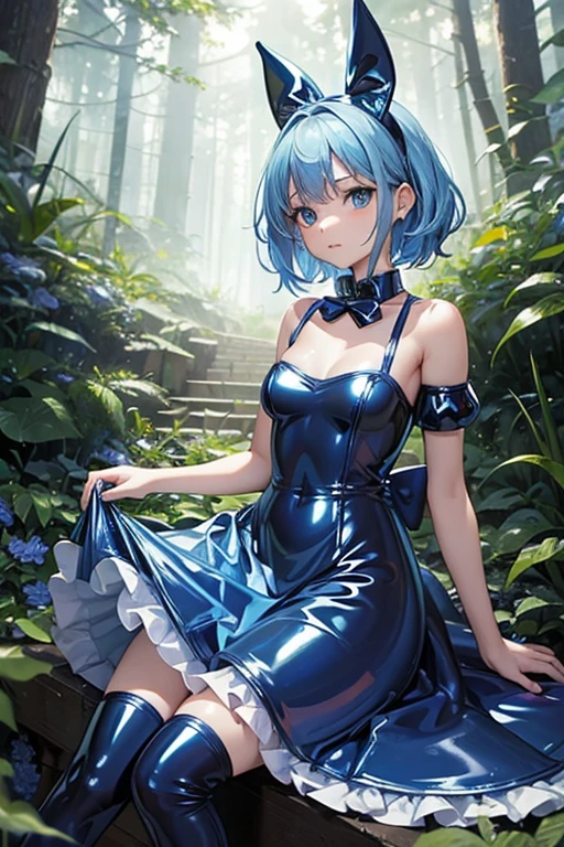 Perfect Anatomy Highest quality,Highest Resolution,(((Blue Latex Dress))) Alice in Wonderland A Cup forest