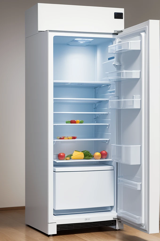 create an image for the image background that will be the presentation of a refrigerator,the background must be white and to make it stand out, draw the image of an ox&#39;s head with light strokes ,the image of the ox must be small so that the slide does not become overloaded