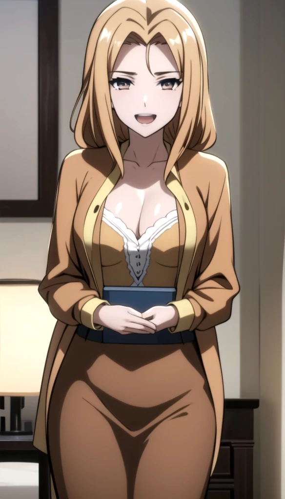photorealistic, (4k), (Masterpiece), (realistic skin texture), extremely detailed, intricate, hyper detailed, high resolution, sharp detail, Best Quality, mother and daughter, 30-year-old woman, lascivious busty milf with brown hair dressed in cougar outfits that attracts the attention of 18-year-olds, excited with a mischievous smile, her 18-year-old blonde daughter with small breasts, rebellious, dressed in modern street clothes, pissed off but excited with an air of superiority, both are in the living room of their house dressed in daily clothes at night