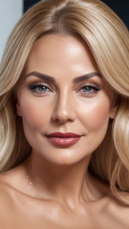 image of face Woman 58 years old blonde lips breasts with silicone 450 ml,extremely high detailed skin,ultra real hd4k,K8,tanned,velvety.appearing hyper realistic real lip pores with tasty glossy lipstick,gostoso,appetizing